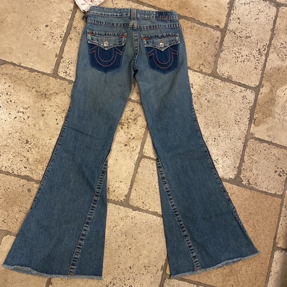Nwt True Religion flare wide leg vintage jeans flower size 27 frayed hem - Picture 7 of 8